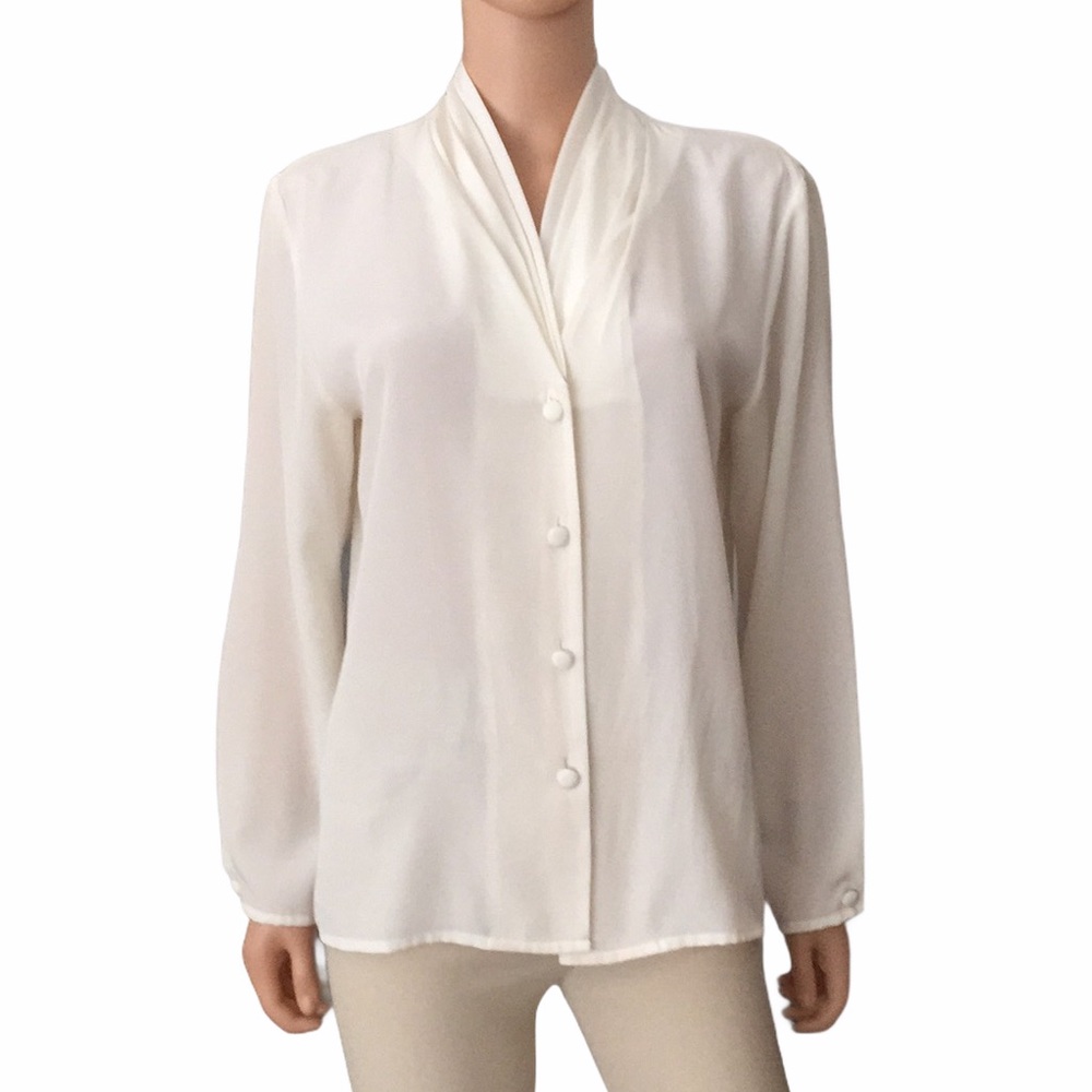 Casual Corner Vintage-Inspired White Button-Down Blouse - Size 12